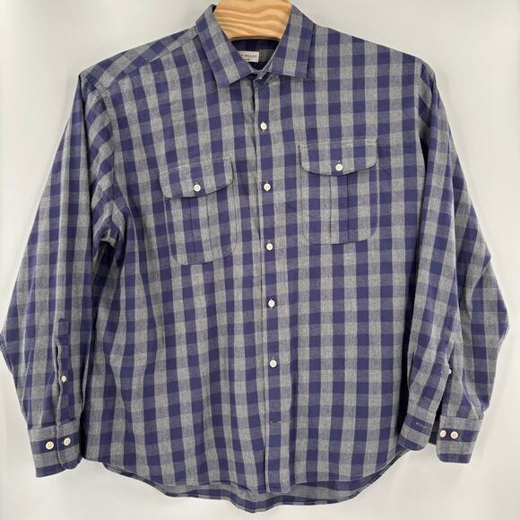Peter Millar Mountainside 2XL Blue Gray Plaid Check Long Sleeve Button Up Shirt - Picture 3 of 4